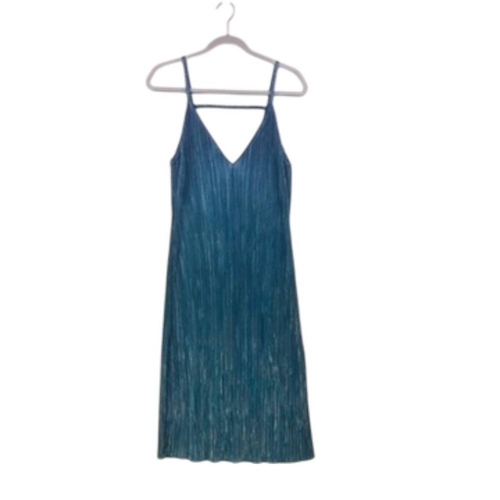 Boohoo Night Metallic Pleated Strappy Midi Dress Teal Blue Size 8 - Picture 10 of 16